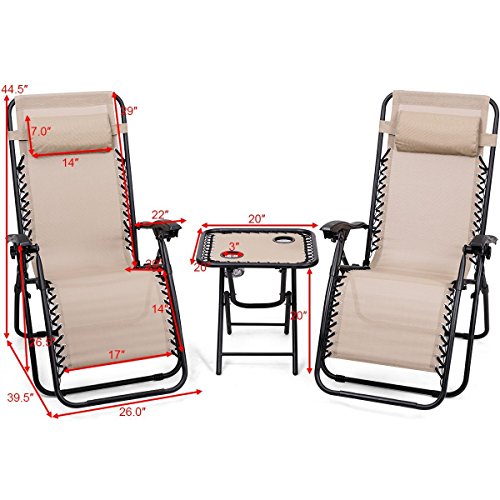 Giantex 3 PCS Zero Gravity Chair Patio Chaise Lounge Chairs Outdoor Yard Pool Recliner Folding Lounge Table Chair Set Backyard Lounge Chairs (Beige) Giantex 3 PCS Zero Gravity Chair Patio Chaise Lounge Chairs Outdoor Yard Pool Recliner Folding Lounge Table Chair Set Backyard Lounge Chairs (Beige)