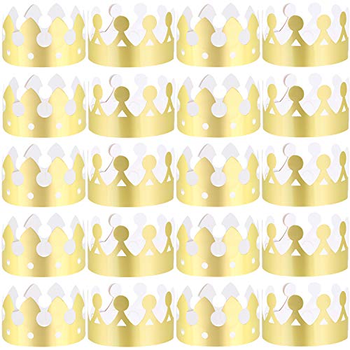 LOCOLO 30 Pieces Gold Paper Party Crowns (2 Style), Paper Crown for Birthday Party Baby Shower Photo Props