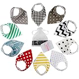 10-Pack Baby Bandana Bibs | 100% Cotton Front & Back | Ultra Soft & Super Absorbent Hypoallergenic Unisex Bibs for Teething Boys & Girls | Baby Shower Gift Set