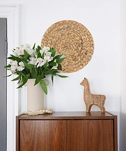 Woven Placemats,Rattan Round Placemats Natural Water Hyacinth Braided Heat-Reistant Non-Slip Tablemats for Dining Table Coasters Pots Pans Teapots in Kitchen,Farmhouse Decor (Handmade 11.8 inch 4pc)