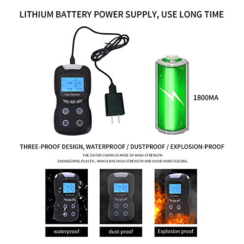 Portable Multi Gas Detector 4 in 1, Koabbit Monitor Gas Detector, Propane, Gas Leak Detector, LCD Display with Clear Voice Alarm, Light Shock Air Quality Tester, Rechargeable Li-Ion Battery - Thumbnail 3