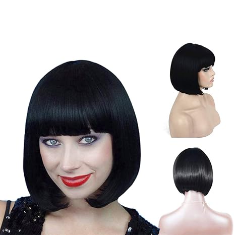 1 PCS Kurz Gerade Bob Perücke Synthetik Perücke Hitzeresistente Schwarz Perücken Damen