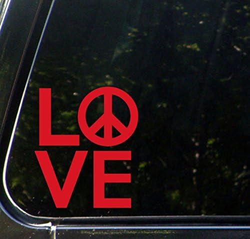 LOVE Sculpture with Peace Sign - Car Vinyl Decal Sticker - (4"w x 4.5"h) (RED)