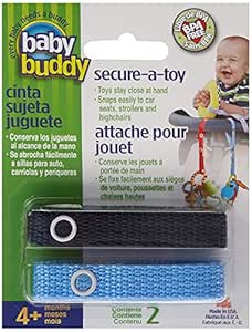 Baby Buddy Secure-A-Toy, Safety Strap Secures Toys, Teether, or Pacifiers to Strollers, Highchairs, Car Seats—Adjustable Length to Keep Toys Sanitary Clean Blue-Navy 2 Count