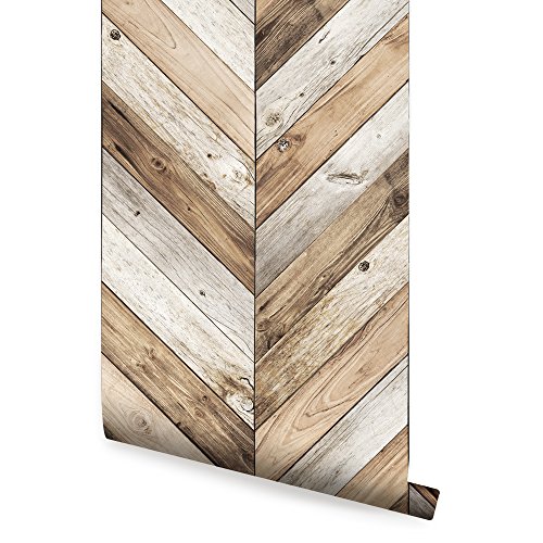 Chevron Wood Wallpaper Peel and Stick 2 ft x 4 ft Single by