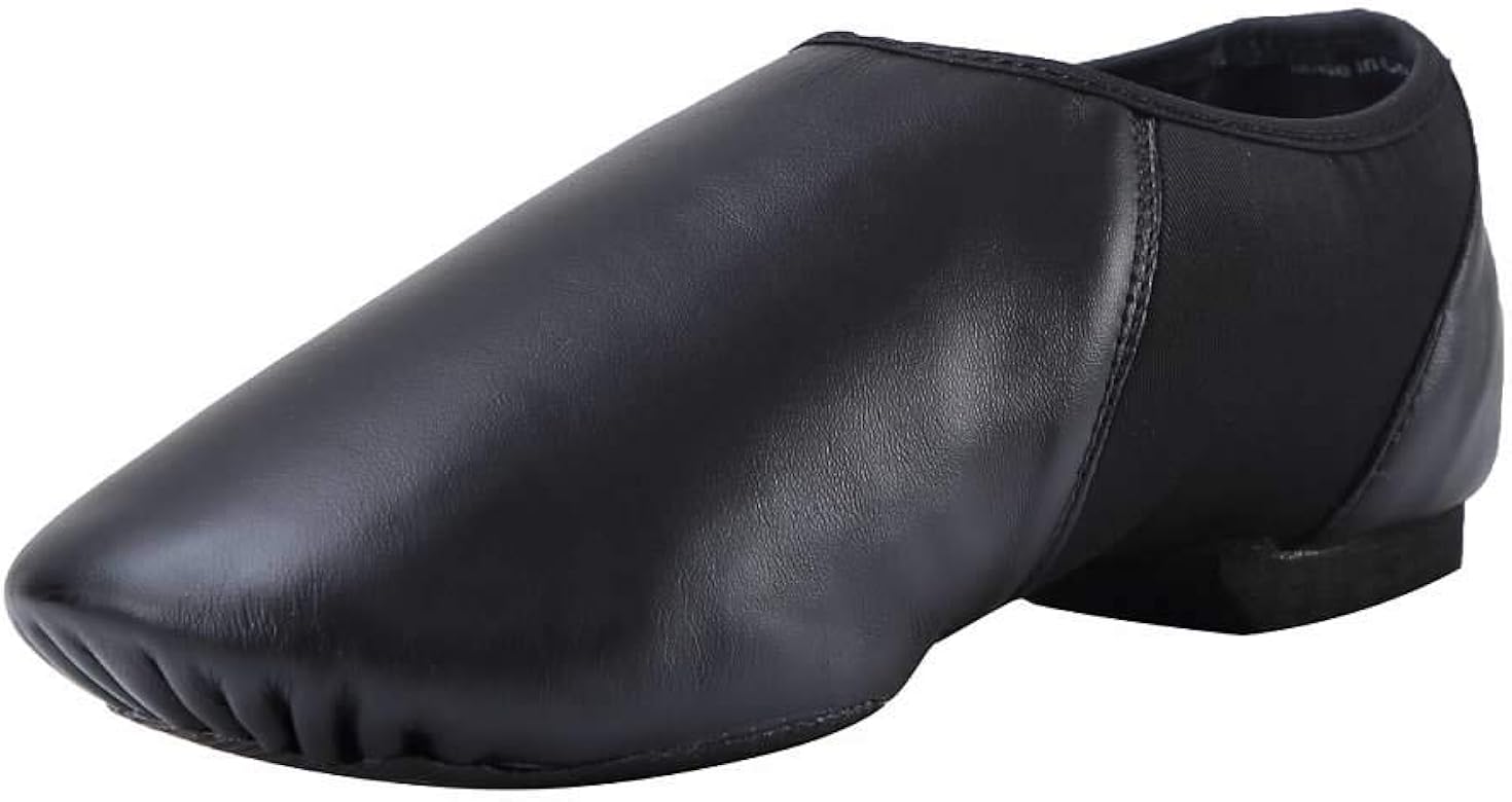 black leather slip on jazz shoes