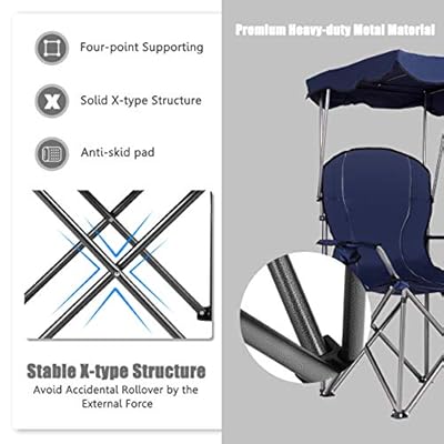 GYMAX Camping Chair, Folding Outdoor Lawn Chair with Canopy, Carry Bag & Cup Holder, Portable Heavy Duty Camp Chair for… 51UM5A6sV1L