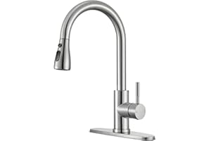 SOEBIZ Kitchen Faucets with Pull Down Sprayer, High Arc Single Handle Stainless Steel Commercial 1 or 3 Hole Kitchen Sink Faucet for Farmhouse Camper Laundry RV Bar, Brushed Nickel