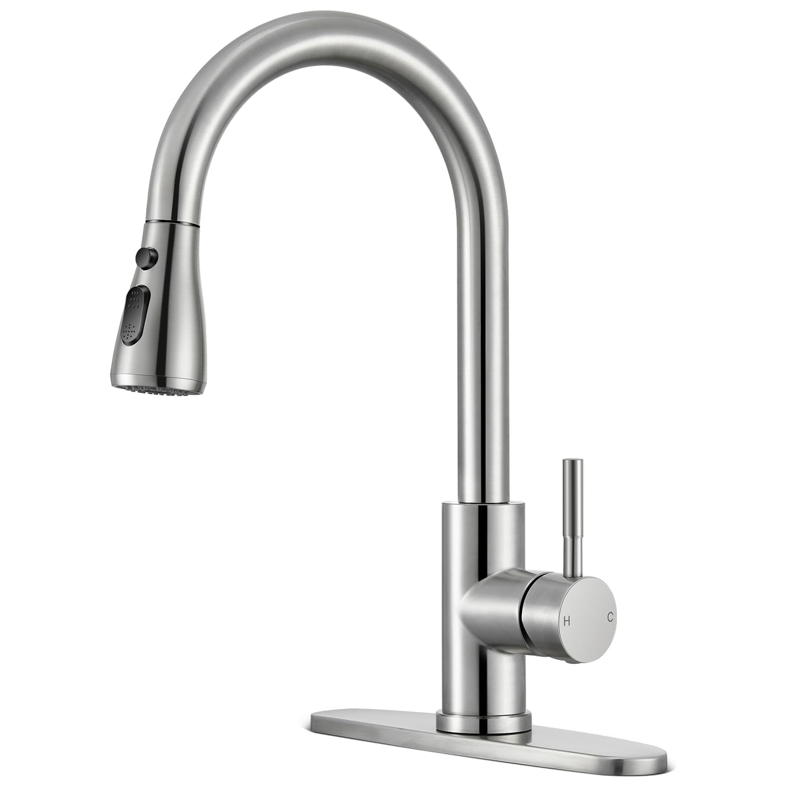 SOEBIZ Kitchen Faucets with Pull Down Sprayer, High Arc Single Handle Stainless Steel Commercial 1 or 3 Hole Kitchen Sink Faucet for Farmhouse Camper Laundry RV Bar, Brushed Nickel Image SOEBIZ Kitchen Faucets with Pull Down Sprayer, High Arc Single Handle Stainless Steel Commercial 1 or 3 Hole Kitchen Sink Faucet for Farmhouse Camper Laundry RV Bar, Brushed Nickel Image