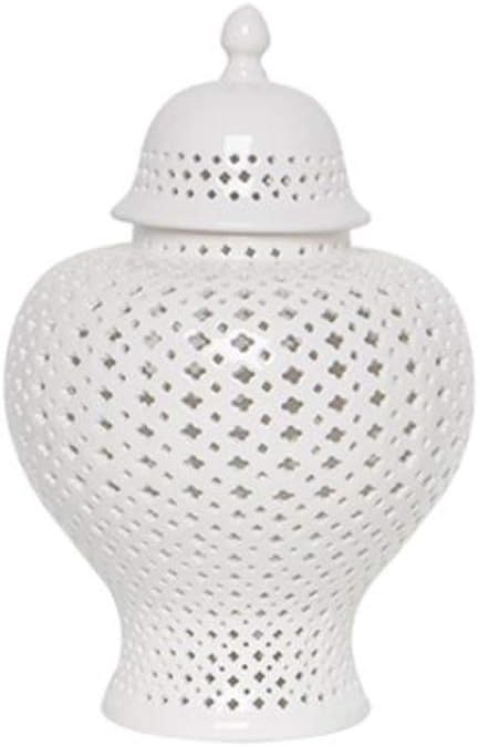 PAN Traditional Chinese White Lattice Ginger Jar with Lid, Carthage Pierced Porcelain Lantern, White (Size : Small)