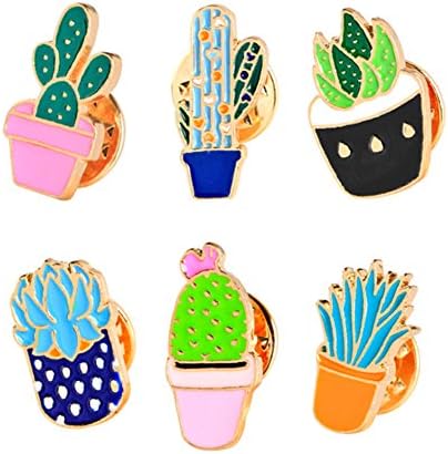 lifelovevc Women Children Cute Cactus Lotus Flower Grass Aloe Vera Potted Badge Corsage Collar Brooch Label Pin
