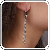 Andelaisi Boho Long Tassel Dangle Earrings Silver Cuban Chain Drop Earrings Vintage Thick Link Chain Earrings Minimalist Curb Chain Earrings Jewelry for Women