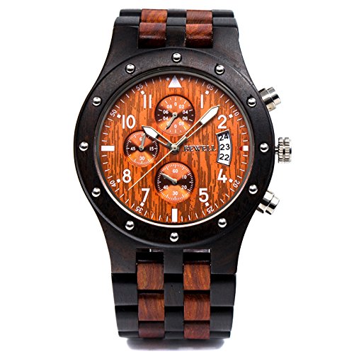 Bewell W109D Men's Wooden Watch Quartz Movement Date Display Luminous Sports Wristwatch