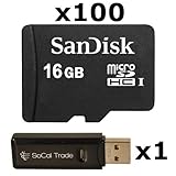 100 PACK - SanDisk 16GB MicroSD HC Memory Card SDSDQAB-016G (Bulk Packaging) LOT OF 100 with USB 2.0 MicoSD & SD Memory Card Reader 