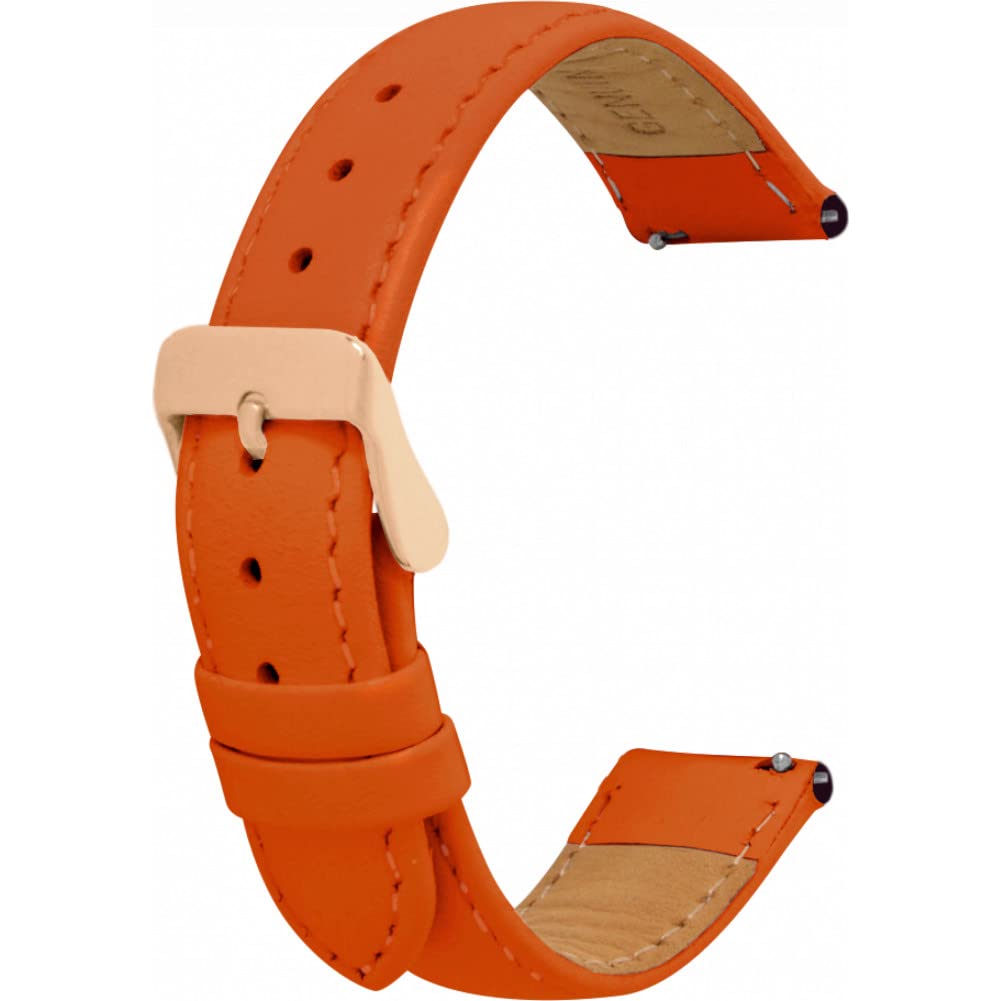 Toff London Ladies Orange Leather Watch Strap, Quick Release with Rose Gold Metal Buckle, Band Width 18mm