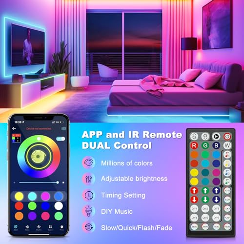 Realky LED Strip, 20 m RGB Bedroom Lights, Bluetooth APP Controlled Multicolour LED Strips, Fancy Led Strip LED Music Synchronises for Decorating Stairs, Parties, Kitchen Home, Gaming Room