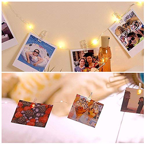 UPGRADE 33FT 100LED Photo Clips String Lights Battery Operated, Fairy String Lights with 50 Clear Clips for Hanging Pictures Cards Indoor & Outdoor Decoration