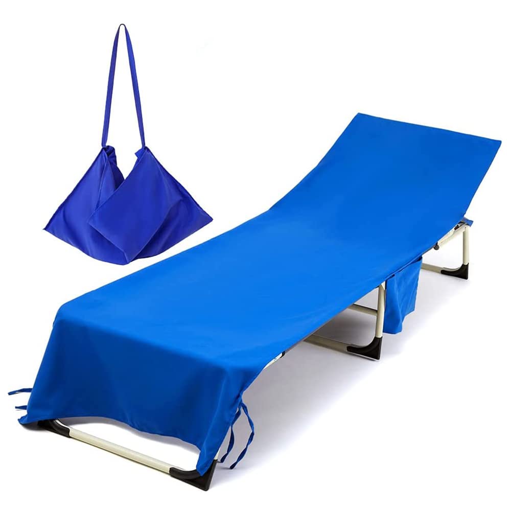 Morbuy Beach Chair Cover, Solid color Lounger Bags with Pockets Sunbed Towels Fitted Microfiber Sun Lounger Towels for Summer Outdoor Garden Pool Vacation Travel (blue)