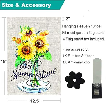 Volyin Summer Garden Flag Double Sided Sunflower Holiday Yard Flag With Stopper Sweet Summer Time Burlap Seasonal Garden Flags For Outside Farmhouse Patio Lawn Outdoor Home Decor Gift 12 X 18 Inch
