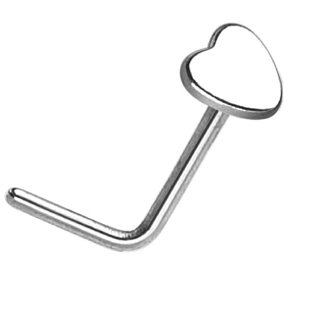 PiercedOff 316L Surgical Steel L Bend Nose Stud with Heart Head - Thickness 20GA (0.8mm) / Length 6mm / Heart Size 3mm