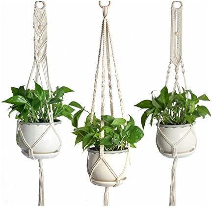 OuTera Macrame Plant Hanger Indoor Outdoor Home Decor Cotton Rope with Beads,41.3inch(Chain,Beads,3 Pack)
