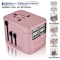 Power Plug Adapter - International Travel (Rose Gold)- w/4 USB Ports Work for 150+ Countries - 220 Volt Adapter - Travel Adapter Type C Type A Type G Type I for UK Japan China EU Europe European