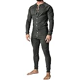 Mens Short Sleeve Onesie Henley Jumpsuit Pajamas Stretchy Cotton One Piece Garment