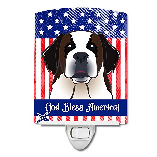 Caroline's Treasures BB2176CNL American Flag and Saint Bernard Ceramic Night Li…
