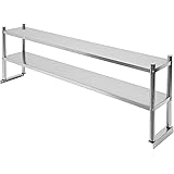 MIMODA Double Overshelf, 2-Tier Stainless Steel Overshelf 12'' x 70'' Commercial 2 Tier Shelf Height Adjustable Overshelf for