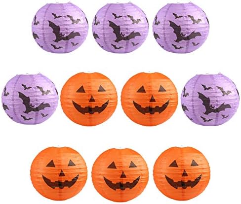 Kesote ハロウィン 飾り 提灯 カボチャちょうちん コウモリちょうちん ランタン 和紙提灯 折り畳み式ちょうちん 直径25 10個入り オレンジ パープル 5個各色 お祭り パーティーに