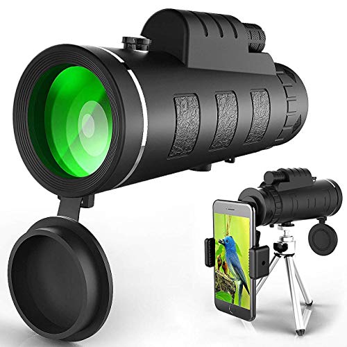 Ectreme 97DAN003 Monocular Telescope, 40x60 High Powered Monocular with Smartphone Adapter & Tripod for Cell Phone for Bird Watching, Black