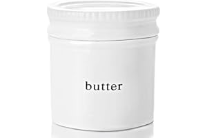 GDCZ Butter Dish With Water Line,Ceramics French Butter Keeper Crock With Lid, White