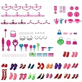 100pcs Different Barbie Accessories Shoes Glasses Necklace Tableware Mirror for Barbie doll Xmas Gift Birthday Gift