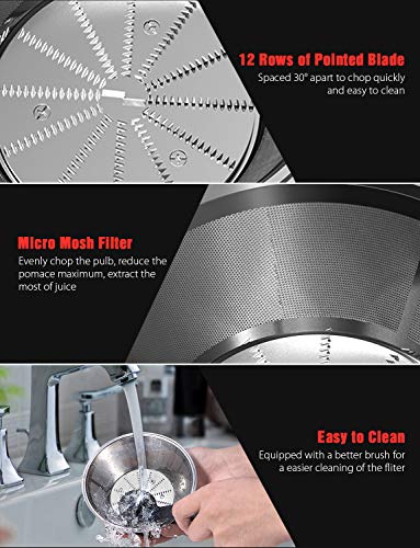 Homgeek Juicer Machines, Juicer Extractor with 3'' Wide Mouth, Dual Speed Mode Compact Juicer with Anti-Shake, Easy to Clean, BPA-FREE