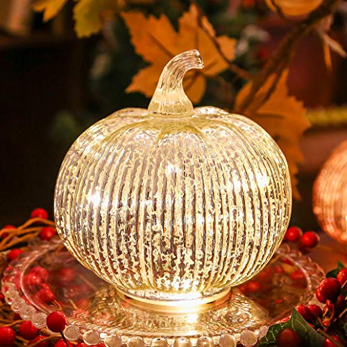 Mercury Glass Light up Pumpkin with Timer Fall Decoration for Home