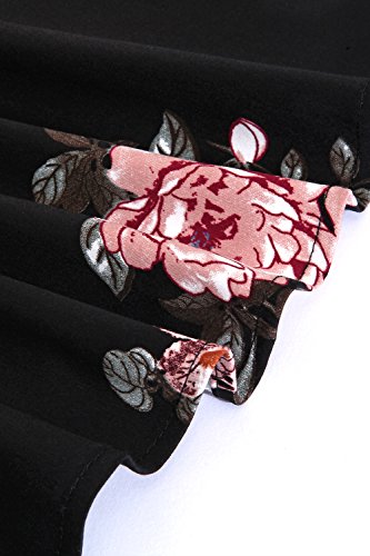 MisShow-Damen-Elegant-Audrey-Hepburn-Kleid-Langarm-A-Linie-mit-Blumendruck-U-Ausschnitt-Partykleider-Cocktailkleid-Printkleid-Knielang-GrS-2XL