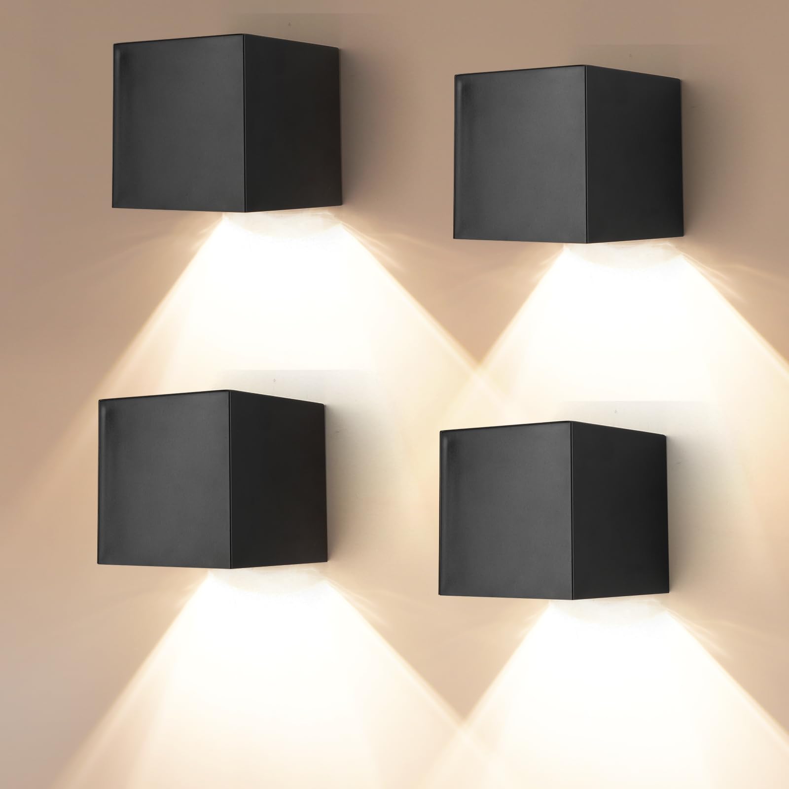 YUNYODA Solar Wall Lights, 4 Pack Outdoor Solar Fence Lights with 2 Lighting Modes, IP65 Waterproof Outdoor Garden Fence Lighting for Wall,Porch,Patio,Decking,Yard Decoration, Warm White & Cool White