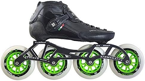 Luigino Strut Black Boot, Striker 4x100 12.4" Frame, Matrix Green 100mm Wheel, Abec 7 Bearing, Inline Speed Skate