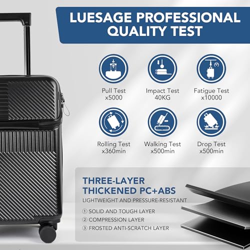 Carry On Luggage, 20 Inch Hardside Luggage, Carry On Suitcase with Front Open Laptop Compartment and Pocket, with Combination Lock, 4 Spinner Wheels, Cup Holder, USB Port, Hook (a-White)