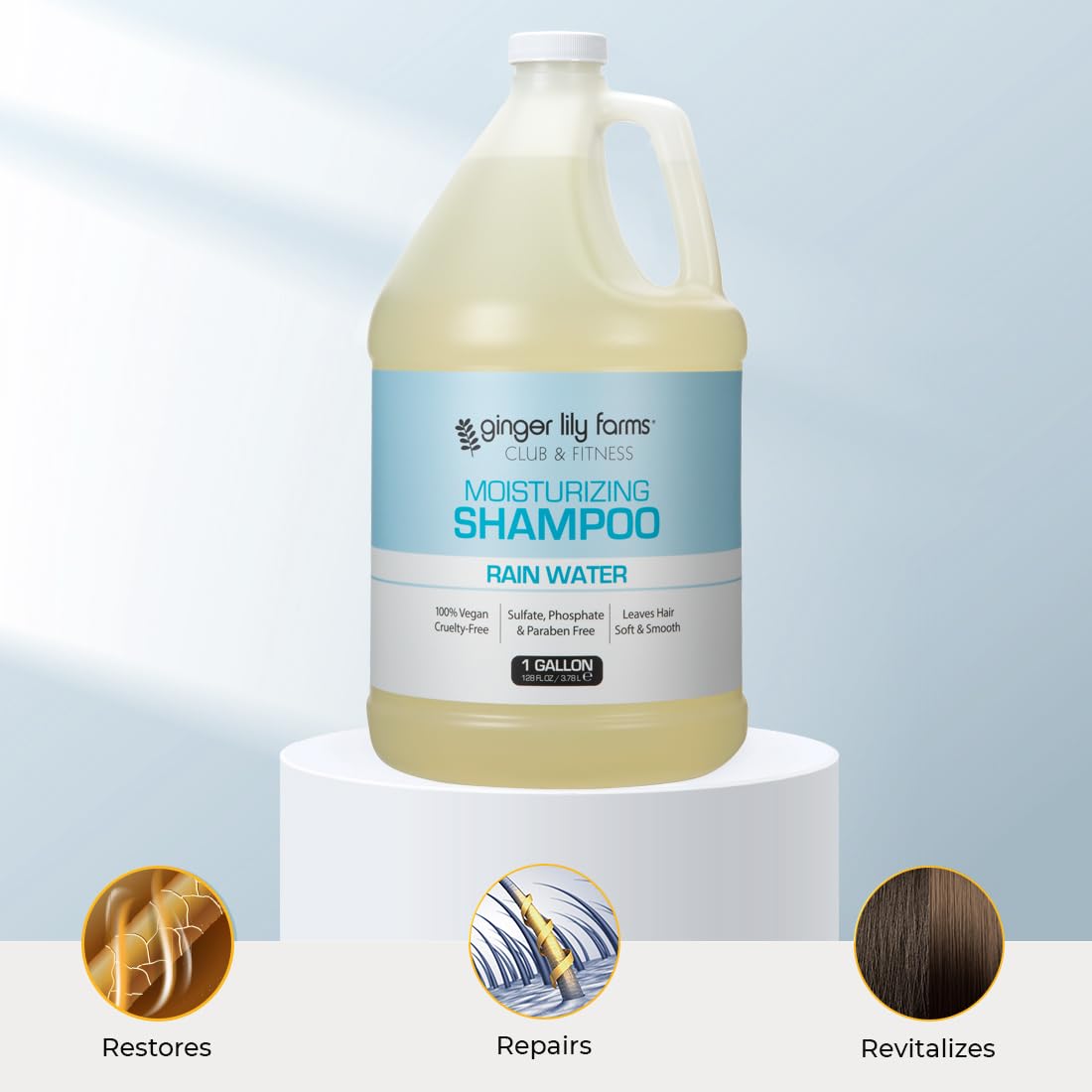 Ginger Lily Farms Club & Fitness Moisturizing Shampoo for All Hair Types, 100% Vegan & Cruelty-Free, Rain Water Scent, 1 Gallon (128 fl oz) Refill