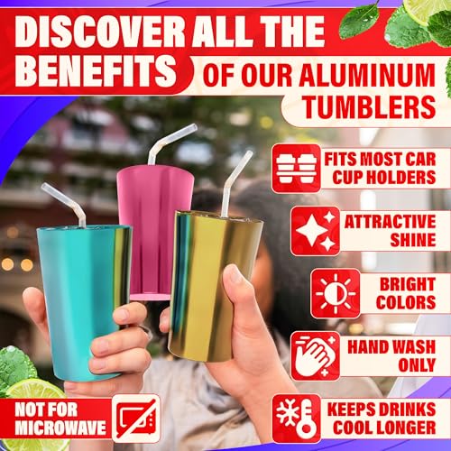 Retro Style Aluminum Cups 15 oz Set of 6 - Metal Tumblers for Cold Drinks, Festive Color-Finished Metal Cups for Drinking, Stackable and Dishwasher-Safe, for Home, Camping, Patio & Holiday Parties