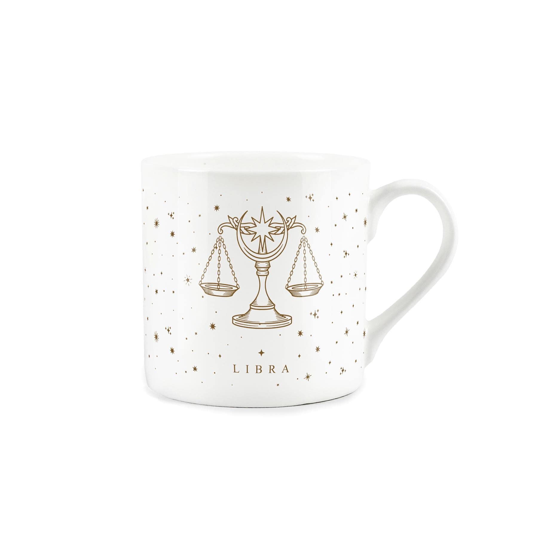 Purely Home Libra Gold Star Sign Mug - Fine Bone China White Mug Coffee/Tea Present Zodiac Gift