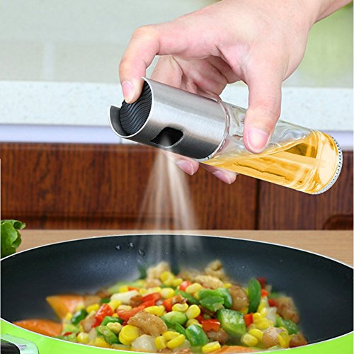 Olive Oil Sprayer, Food-grade Glass Oil Spray Bottle Oil Misters Vinegar Bottle Oil Dispenser for Cooking, BBQ, Salad, Kitchen Baking, Roasting, Frying, 3.42 oz