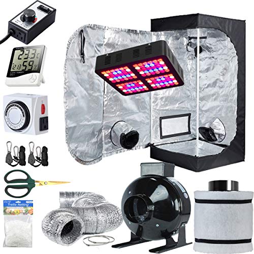 TopoLite Grow Tent Setup Complete Kit LED 600W Grow Light + 4″ Filter Kit + 24″x24″x48″ Dark Room + Hydroponic Indoor Plants Growing System Accessories (24″x24″x48″ Kit1)