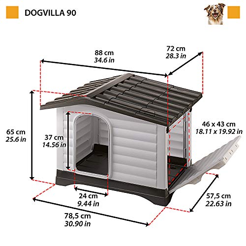 Ferplast Hundehütte DOGVILLA 90, Hundehütte Outdoor, Hundehaus, Seite zum öffnen, Boden zum Abtropfen, Isolierender Boden, Abnehmbares Dach, Lüftungsgitter, Recycelter Kunststoff, 88 x 72 x h 65 cm – Bild 3