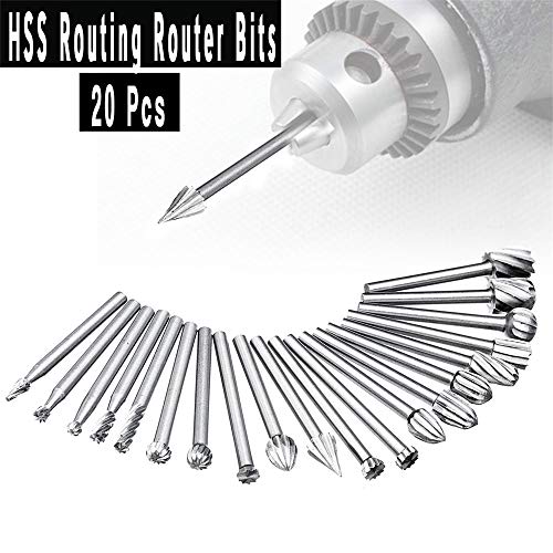 Maslin 20Pcs 3mm HSS Routing Router Bits Rotary Tools Rotary Carving Carved Knife Cutter Tool Engraving Wood Working Used for Dremel - Thumbnail 6