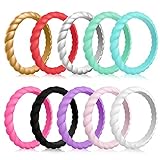 Mokani [10 Pack] Silicone Wedding Ring for Women, Thin and Braided Rubber Band, Fashion, Colorful, Comfortable fit, Skin Safe