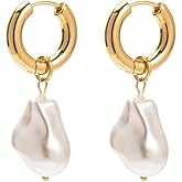 JeHwuel Gold Huggie Hoop Earrings with Charms Baroque Pearl Drop Dangle Earrings for Women, 2-in-1 Chunky 14K Dainty Earrings Gifts (Style 3)