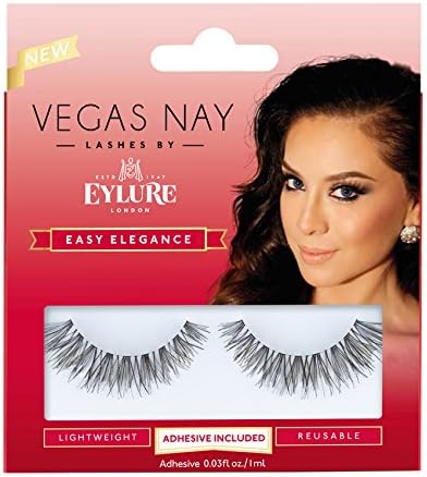 Eylure Vegas Nay Easy Elegance Fake Eyelashes, Reusable, Adhesive Included, 1 Pair