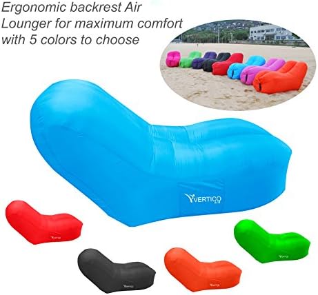 VERTICOSPORTS First &amp; Only ONE Amazon Newest Inflatable Air Lounger with Backrest, Indoor or Outdoor you sit like a Royalty! For Camping, Hiking, Beaching, Picnics, Pool Side, Barbecue! (Light Blue)